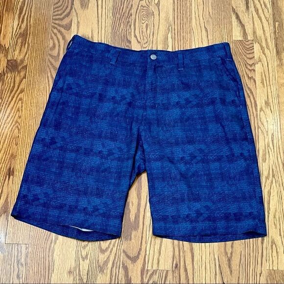 Adidas Blue Patterned Climalite Flat Front Performance Shorts.  Size 34. - Picture 1 of 9